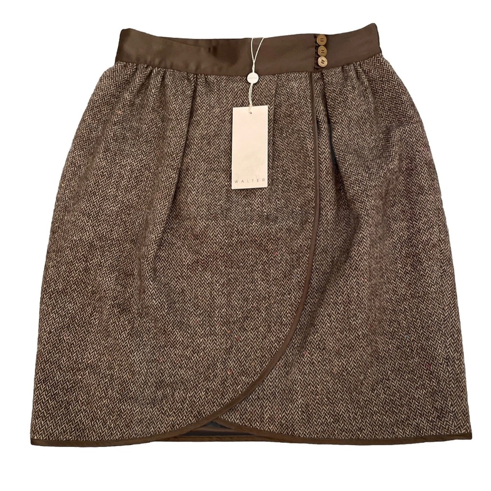 NWT Walter Baker Speckled Tweed Mini Skirt Brown Multi Cross Front Size 4 $198